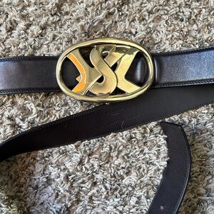 Yves Saint Laurent Belt with Gold Logo Buckle